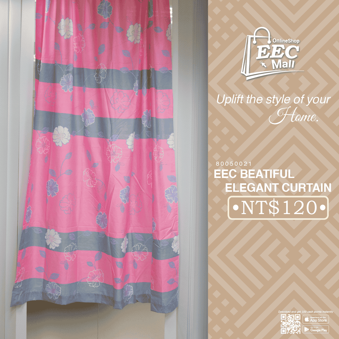 EEC Beautiful Elegant Curtain (Pink Grey Flower Pattern)