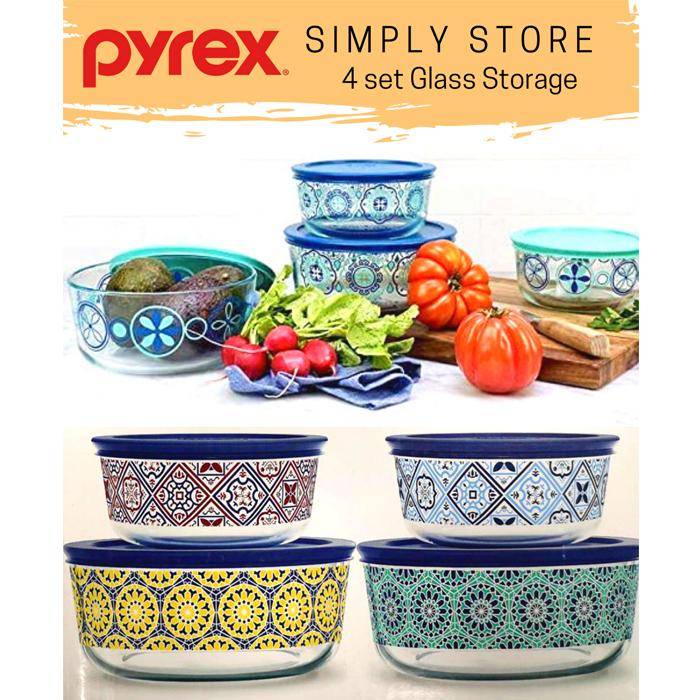 Pyrex Simply Store Decorated Glass Storage 8-Piece Set